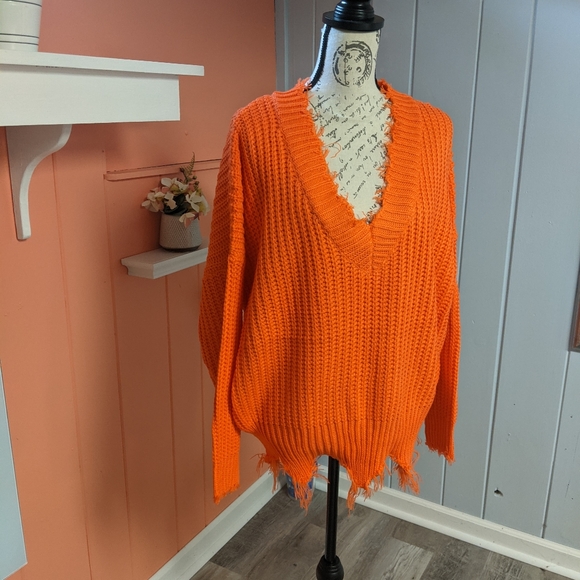 !!! SALE  --- FRAYED ORANGE SWEATER - Picture 11 of 14